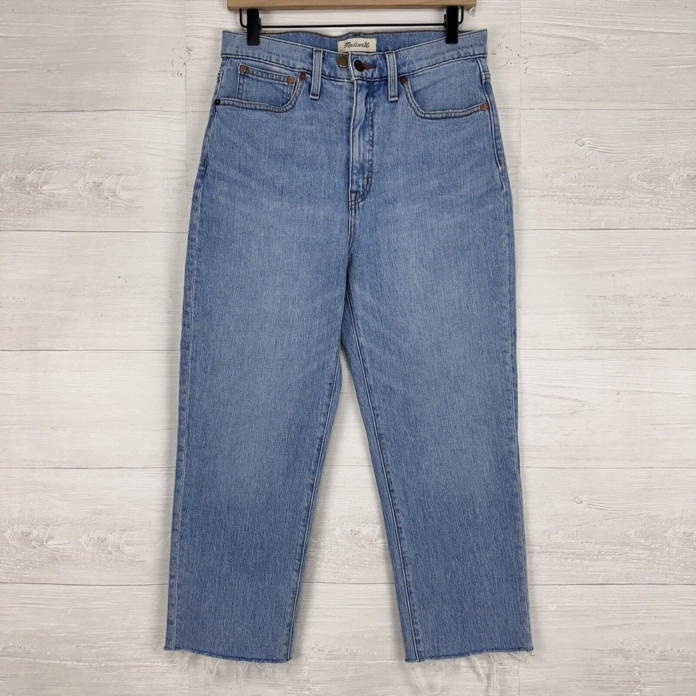 Madewell Classic Straight Jean Blue Women‎ Size 27 High Rise Raw Hem Cropped